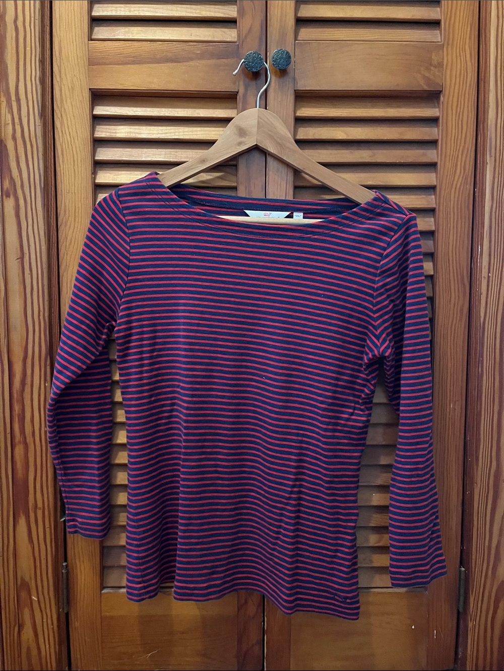 Vineyard Vines Red & Blue Striped Boatneck Long Sleeve Tee